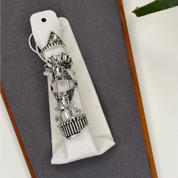 NWT Free People Rhapsody Silver Rhinestone Statement Ring Set Art Deco Stack - Picture 2 of 11
